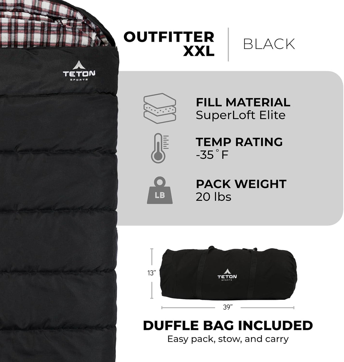 Deer Hunter Sleeping Bag, Warm and Comfortable Camping Sleeping Bag, Teton Tough Canvas Shell for Camping, Hunting, and Cold Weather