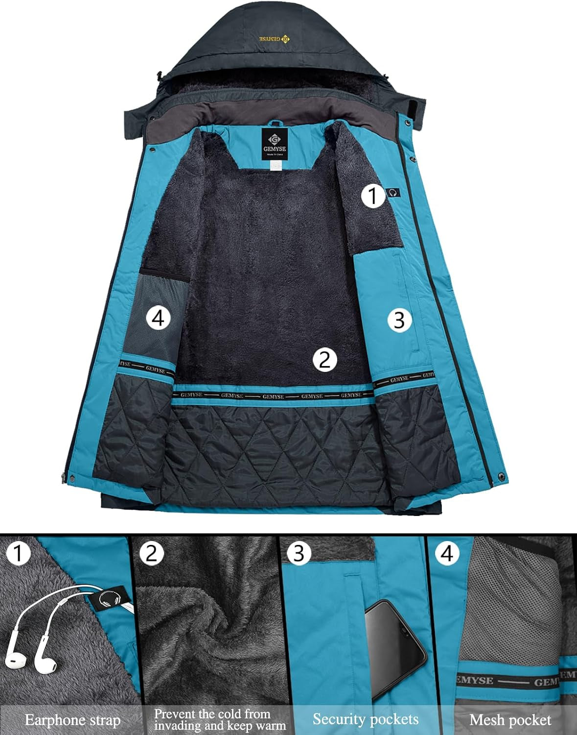 Women'S Waterproof Ski Jacket Warm Winter Coat with Detachable Hood | Windproof, Fleece-Lined, Insulated, for Snowboarding and Cold Weather, Multiple Pockets, Rain Jacket