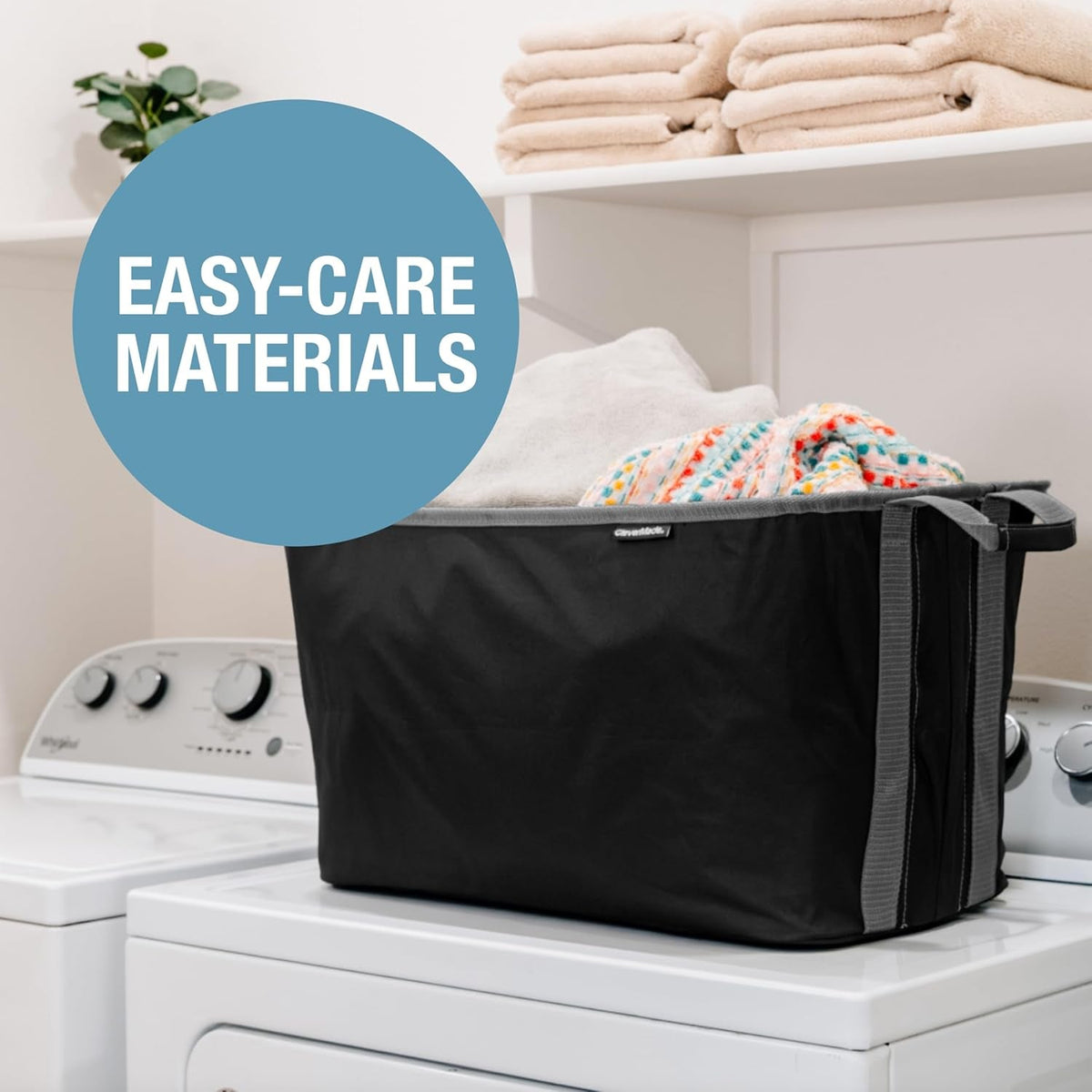 Collapsible Laundry Basket, 60L, 2 Pack, Black | Each Basket Supports 55 Lb and Stays Upright While Loading, Then Folds to 1.25 Inches for Closets, Dorms, and Rvs.