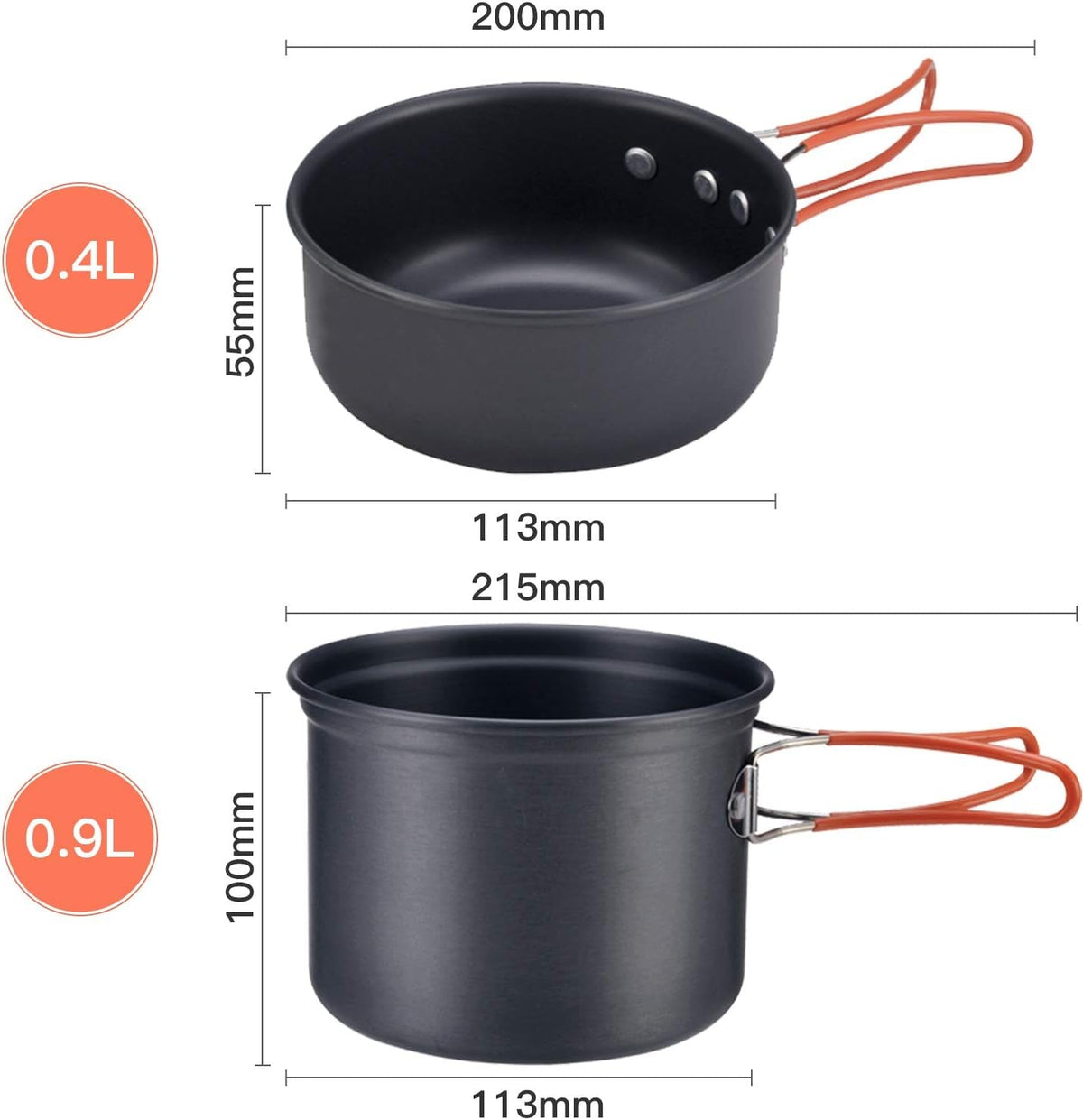 Camping Cookware, Portable Pots Kettle and Pans Set, 13 PCS for 3-4 | Lightweight Backpacking Cooking Set Outdoor Cook Gear for Family Hiking Picnic (Kettle Pot, Frying Pan, Bowls, Plates, Spoon)