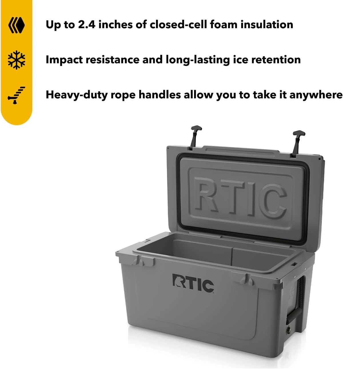 65 QT Ultra-Tough Hard Cooler | Portable Hard Ice Chest Box for Beach, Drinks, Camping, Picnic, Fishing, Boat and Barbecue