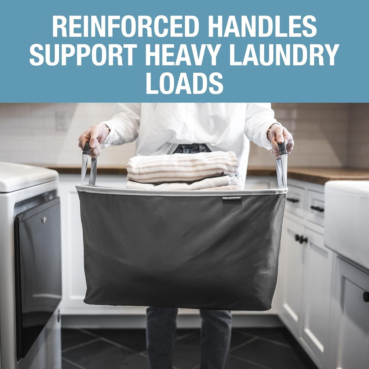 Collapsible Laundry Basket, 60L, 2 Pack, Black | Each Basket Supports 55 Lb and Stays Upright While Loading, Then Folds to 1.25 Inches for Closets, Dorms, and Rvs.