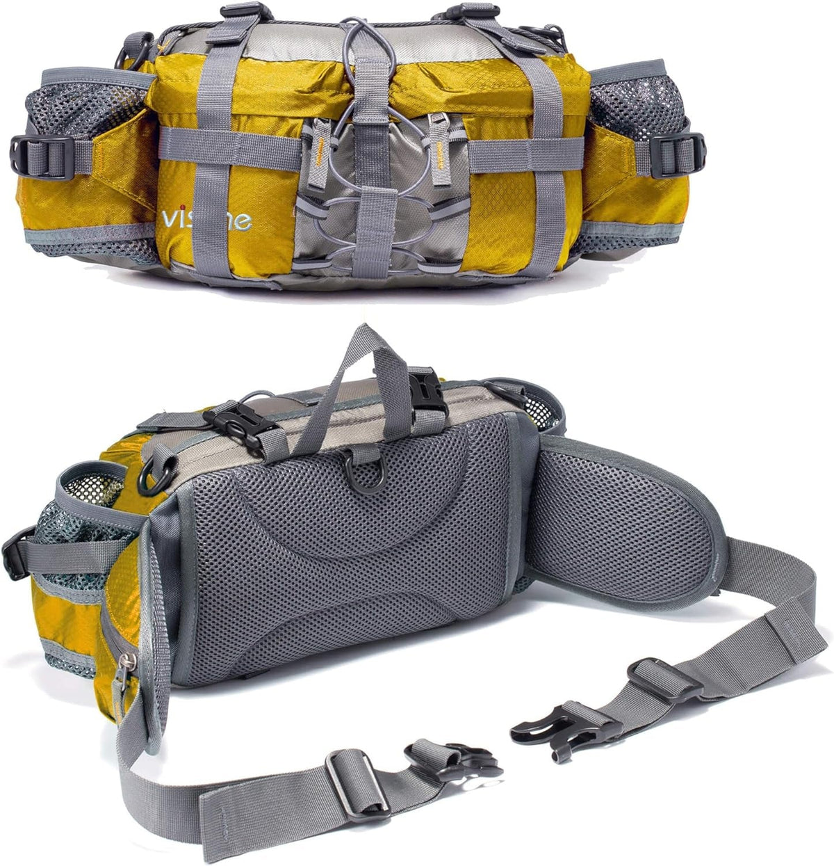 Outdoor Fanny Pack Hydration Waist Pack 2 Water Bottle Holder Men Women | Medium-Large 11X5X6", Hold up to 25Oz Water Bottle, 3 Way to Wear, 7 Pockets, Breathable Mesh, Fits 28-50 Inch Waist