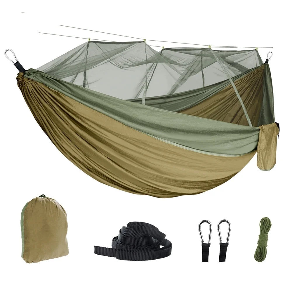 Camping Hammock, Camping Essentials, Lightweight Portable Double & Single Hammock with Tree Straps, Camping Gear for outside Hiking Camping Beach Backpack Travel