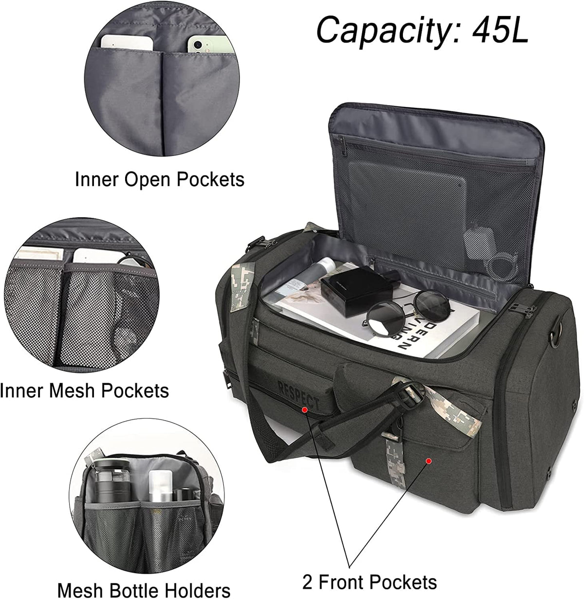 Gym Bags for Men Gym Duffle Bag Backpack 3-Way Sports Duffel Bags for Men with Shoe Compartment & Wet Pocket