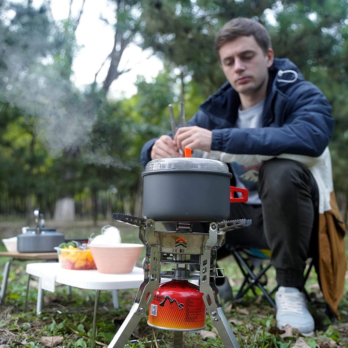 Camping Cookware, Portable Pots Kettle and Pans Set, 13 PCS for 3-4 | Lightweight Backpacking Cooking Set Outdoor Cook Gear for Family Hiking Picnic (Kettle Pot, Frying Pan, Bowls, Plates, Spoon)