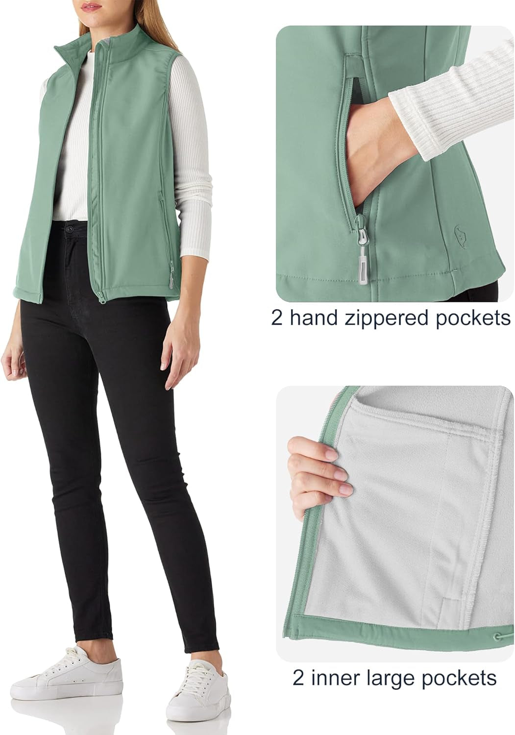Women'S Lightweight Softshell Vest Windproof Fleece Lined Zip up Sleeveless Jacket for Running Hiking Golf