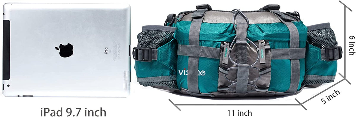 Outdoor Fanny Pack Hydration Waist Pack 2 Water Bottle Holder Men Women | Medium-Large 11X5X6", Hold up to 25Oz Water Bottle, 3 Way to Wear, 7 Pockets, Breathable Mesh, Fits 28-50 Inch Waist