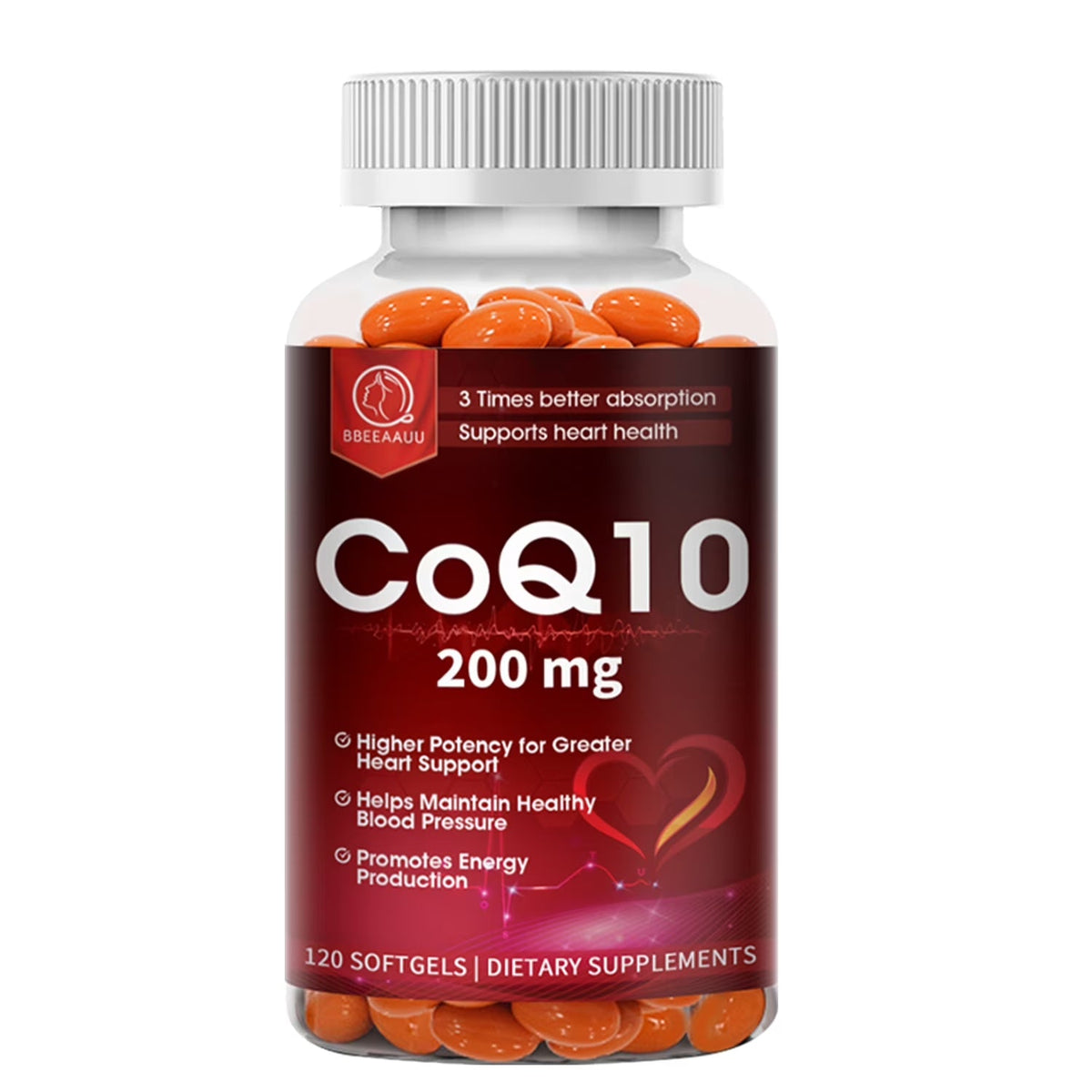 COQ10 Coenzyme Q10 200Mg Vegetarian Capsule Promotes Cardiovascular Health Heart Health - 120Ct