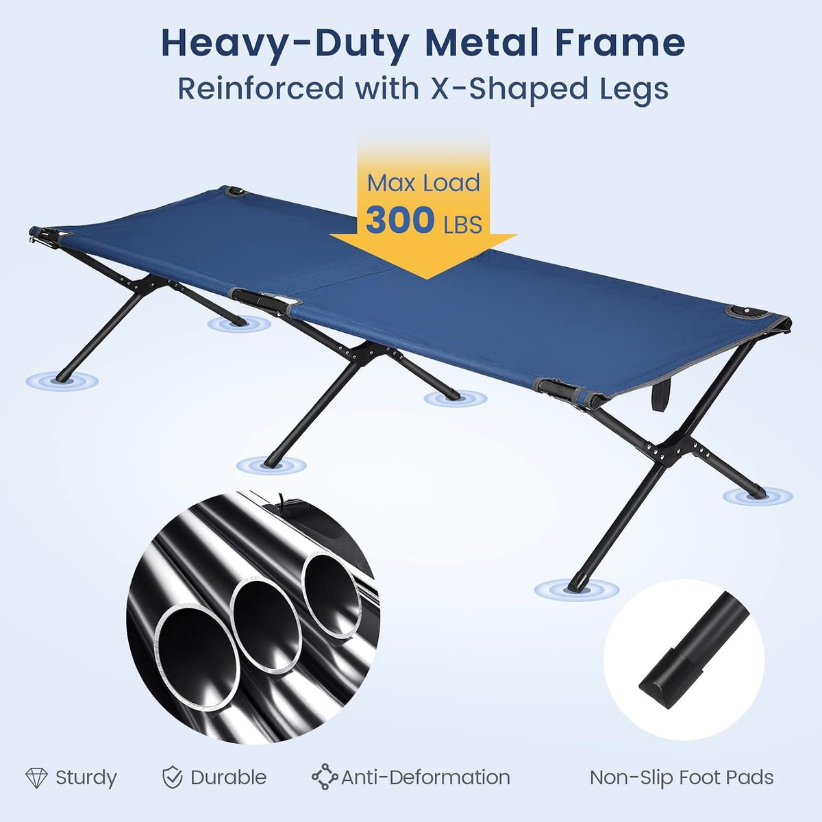 Folding Camping Cot with Carrying Bag, Portable Lightweight Outdoor Sleeping Bed for Adults Kids, 300LBS Weight Capacity, Heavy-Duty Camping Bed for Traveling