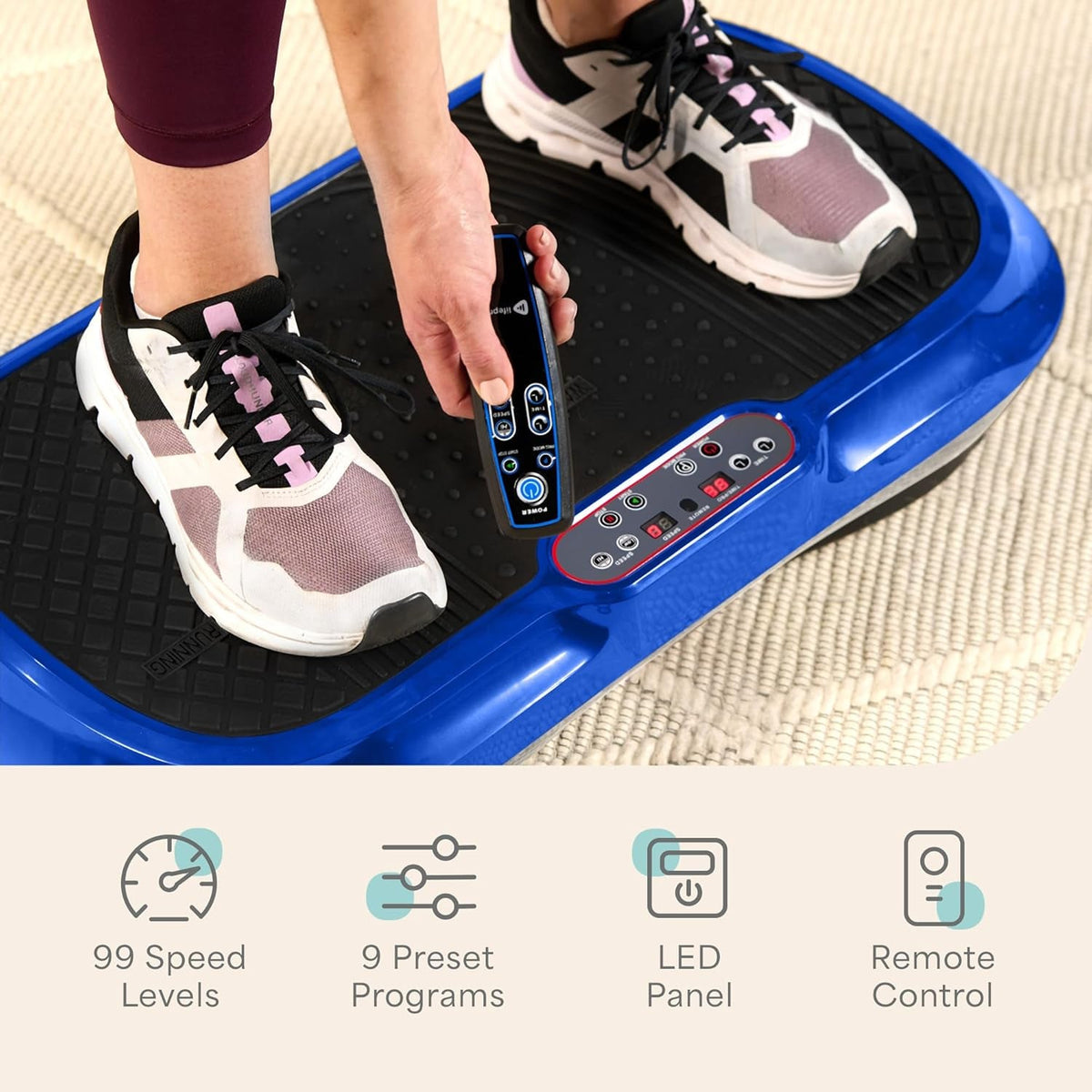 Waver Vibration Plate Exercise Machine with 99 Speeds & 10 Presets | Resistance Bands, Non-Slip Surface, 330 Lbs Capacity — Vibration Plate for Lymphatic Drainage, Body Toning, Full-Body Workout