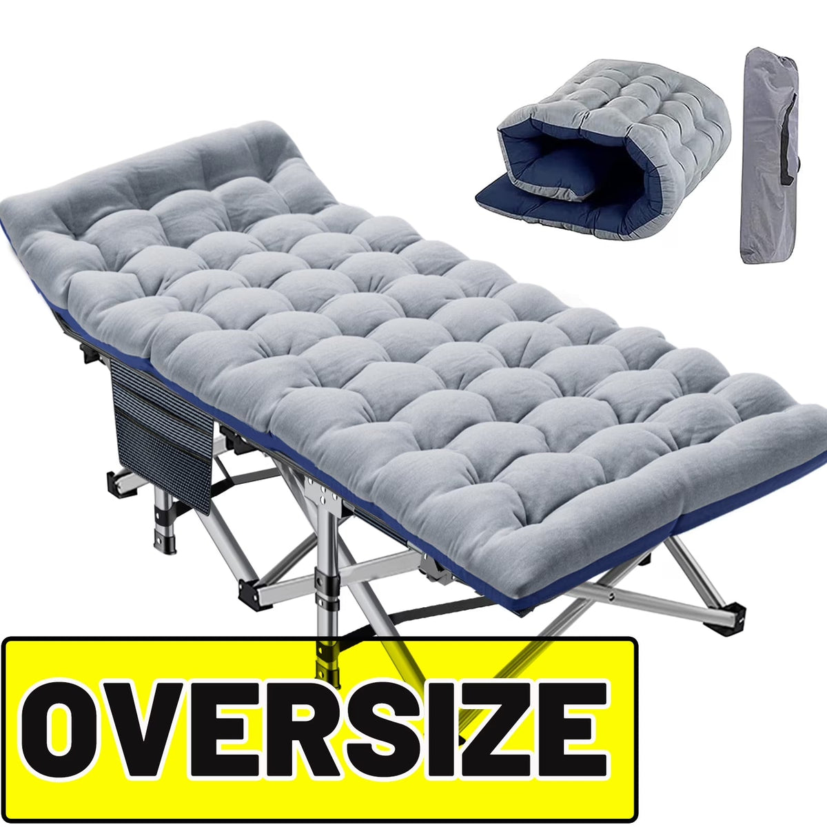 Oversized XXL Folding Camping Cot with 2-Sided Mattress, Portable Folding Cots for Adults, XXL Folding Cot Bed for Sleeping,Tent Cot, Supports 900 Lbs
