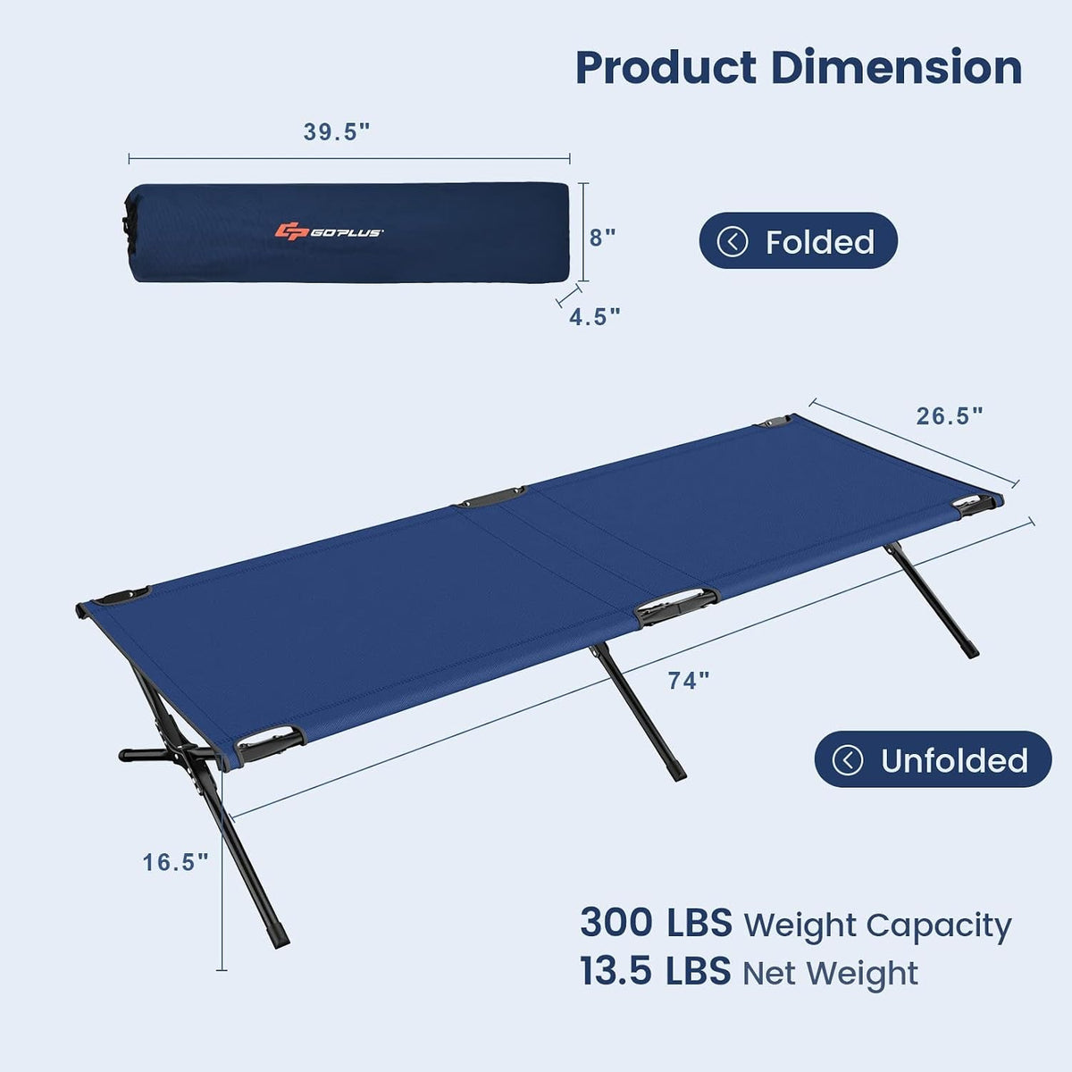 Folding Camping Cot with Carrying Bag, Portable Lightweight Outdoor Sleeping Bed for Adults Kids, 300LBS Weight Capacity, Heavy-Duty Camping Bed for Traveling