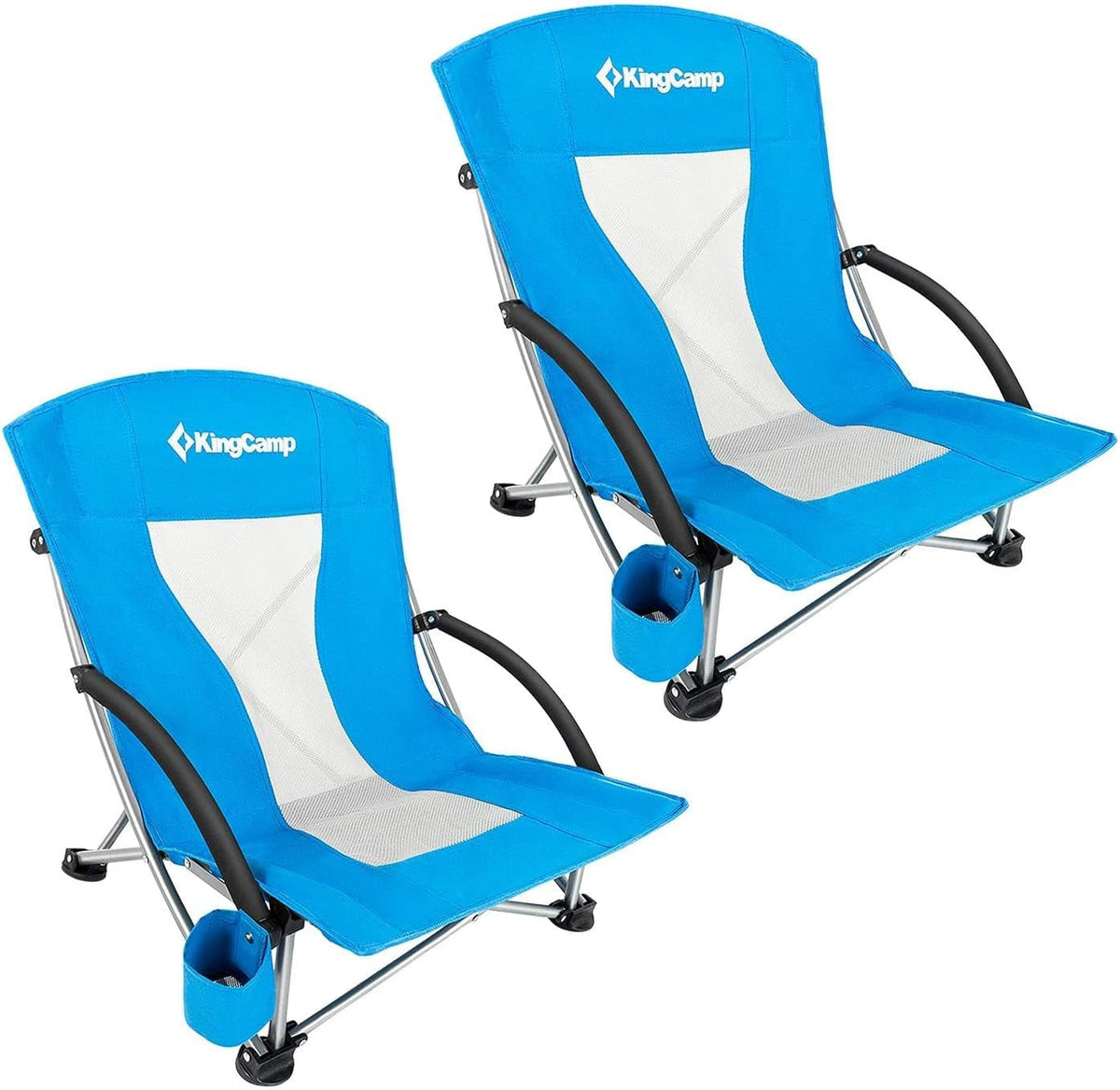 Low Beach Chairs, Folding Portable Chair for Adults Lightweight Extra Wide Seat 300Lbs Heavy Duty Oversized Backpack, Carry Bag for Camping Ergobreeze C Blue 2Pcs/Ergobreeze Classic Mesh Wide