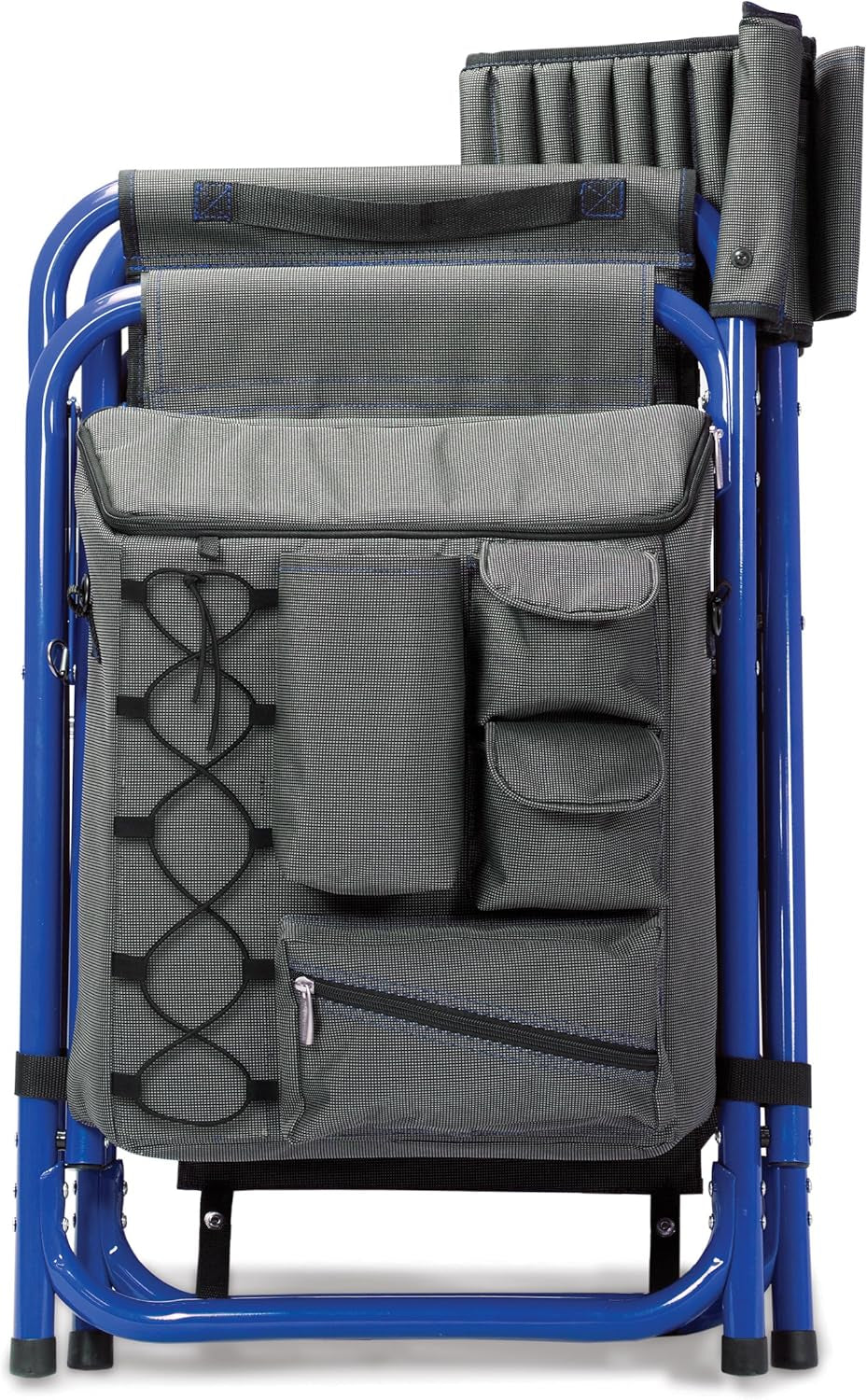 Fusion Camping Chair with Side Table and Soft Cooler, Outdoor Foldable Padded Camping Chairs with Cup Holder for Lawn, Beach, & Sports Use for Adults, (Dark Gray Blue Accents)