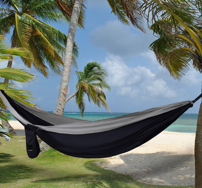 Camping Hammock - Portable Hammock Single Hammock Camping Accessories Gear for Outdoor Indoor Adult Kids, USA Based Brand (Black & Grey)