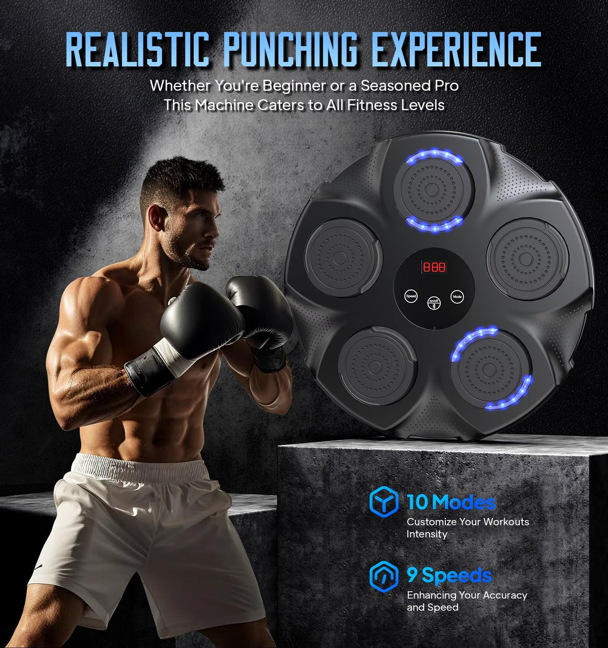 Adult Music Boxing Machine with Boxing Gloves, Oversize Wall Mounted Smart Bluetooth Music Boxing Trainer, Electronic Boxing Target Workout Punching Equipment for Home, Indoor and Gym
