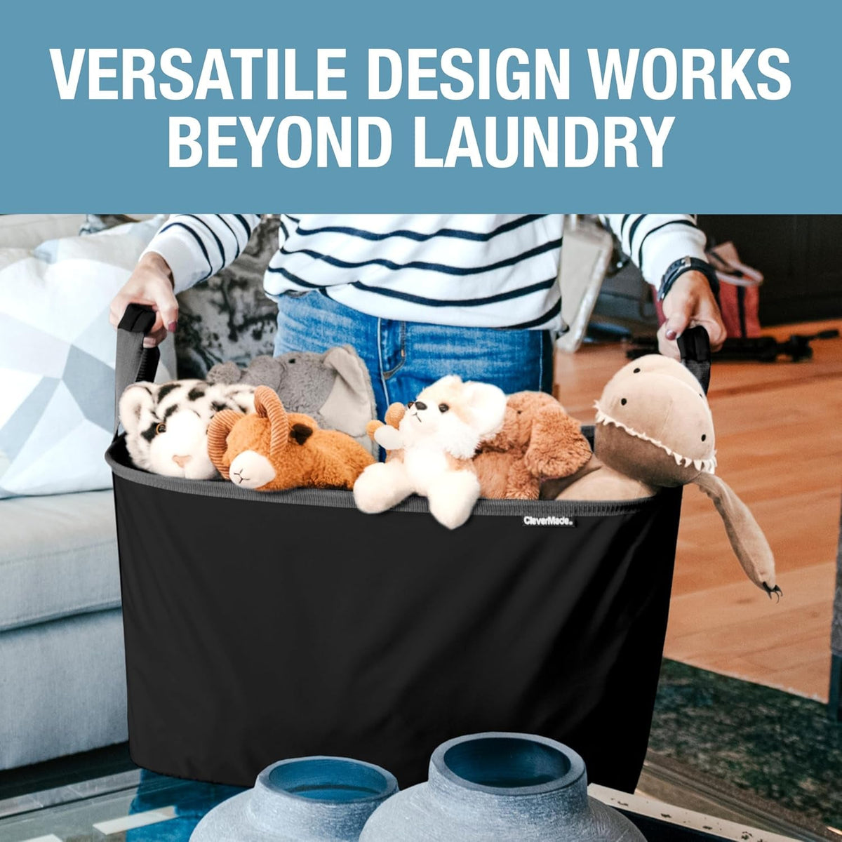 Collapsible Laundry Basket, 60L, 2 Pack, Black | Each Basket Supports 55 Lb and Stays Upright While Loading, Then Folds to 1.25 Inches for Closets, Dorms, and Rvs.