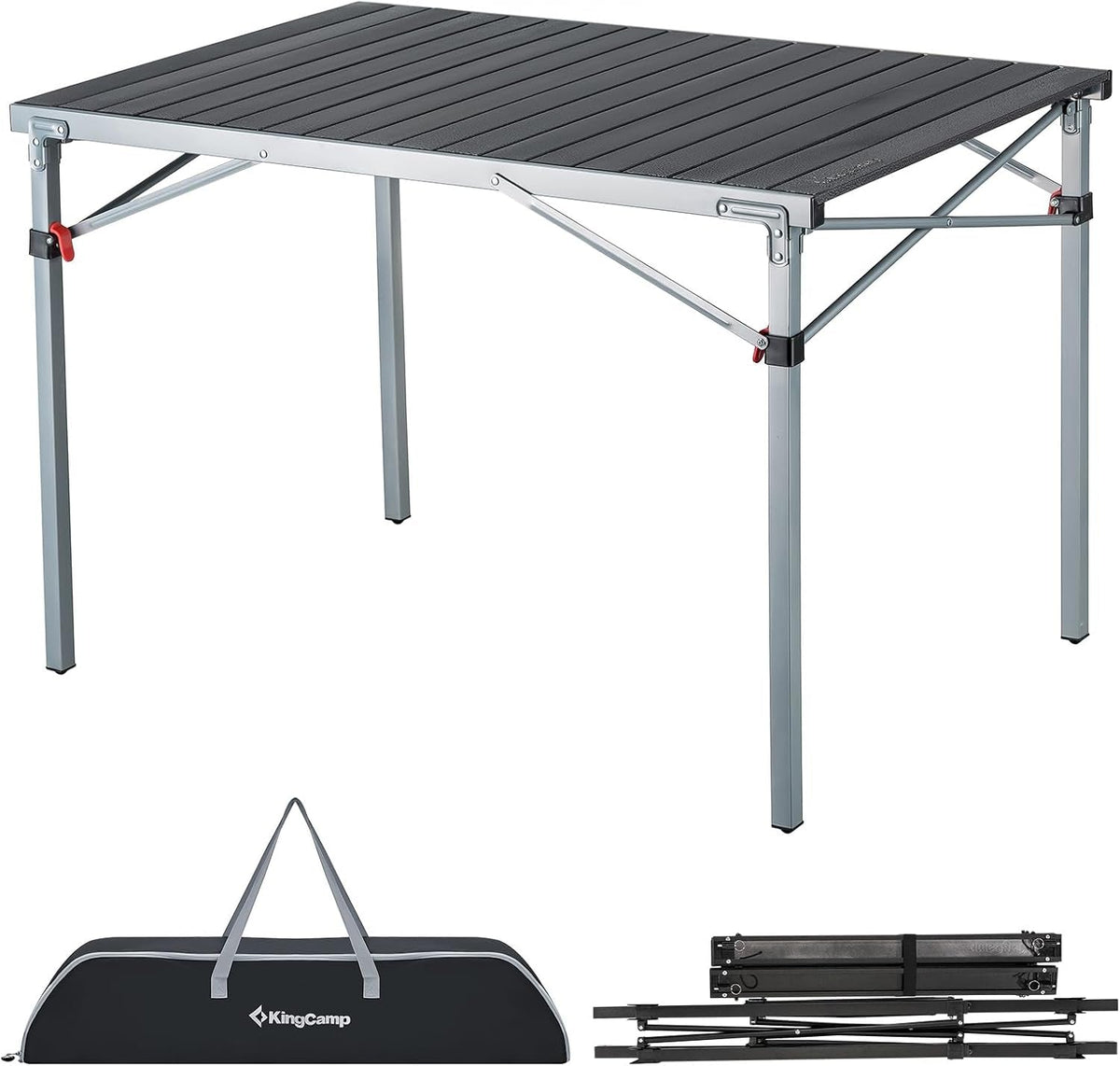 Aluminum Folding Camping Table, 42.1" Foldable Lightweight Roll up Camp Table Heavy Duty 2-6 People Portable Table for Camping Picnic BBQ RV, Indoor & Outdoor, Silver Black