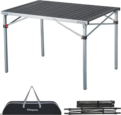 Aluminum Folding Camping Table, 42.1" Foldable Lightweight Roll up Camp Table Heavy Duty 2-6 People Portable Table for Camping Picnic BBQ RV, Indoor & Outdoor, Silver Black