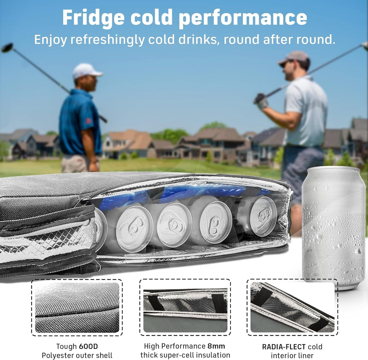 Insulated Slim Golf Bag Cooler with Ice Pack | Discreet Design. Frostbox Holds 6 Cans. Perfect for Golf, Camping, Fishing, Hiking, Beach & Travel. Stays Cold for Hours