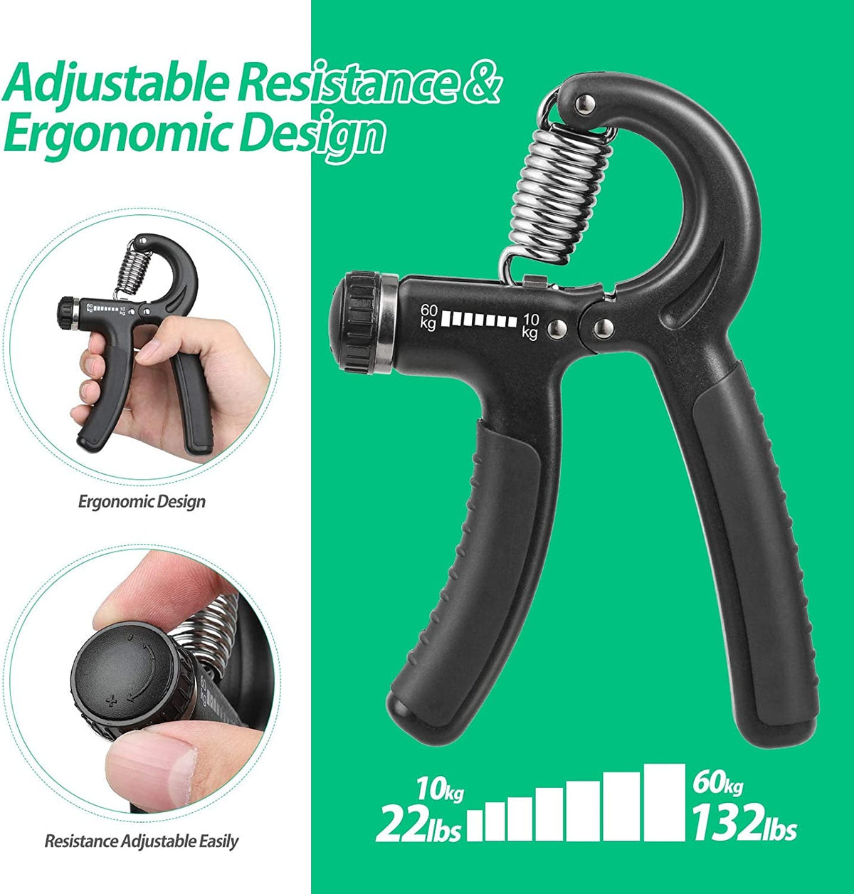 Grip Strength Trainer, Hand Grip Strengthener, Grip Strengthener, Adjustable Resistance, Forearm Strengthener, Perfect for Musicians Athletes