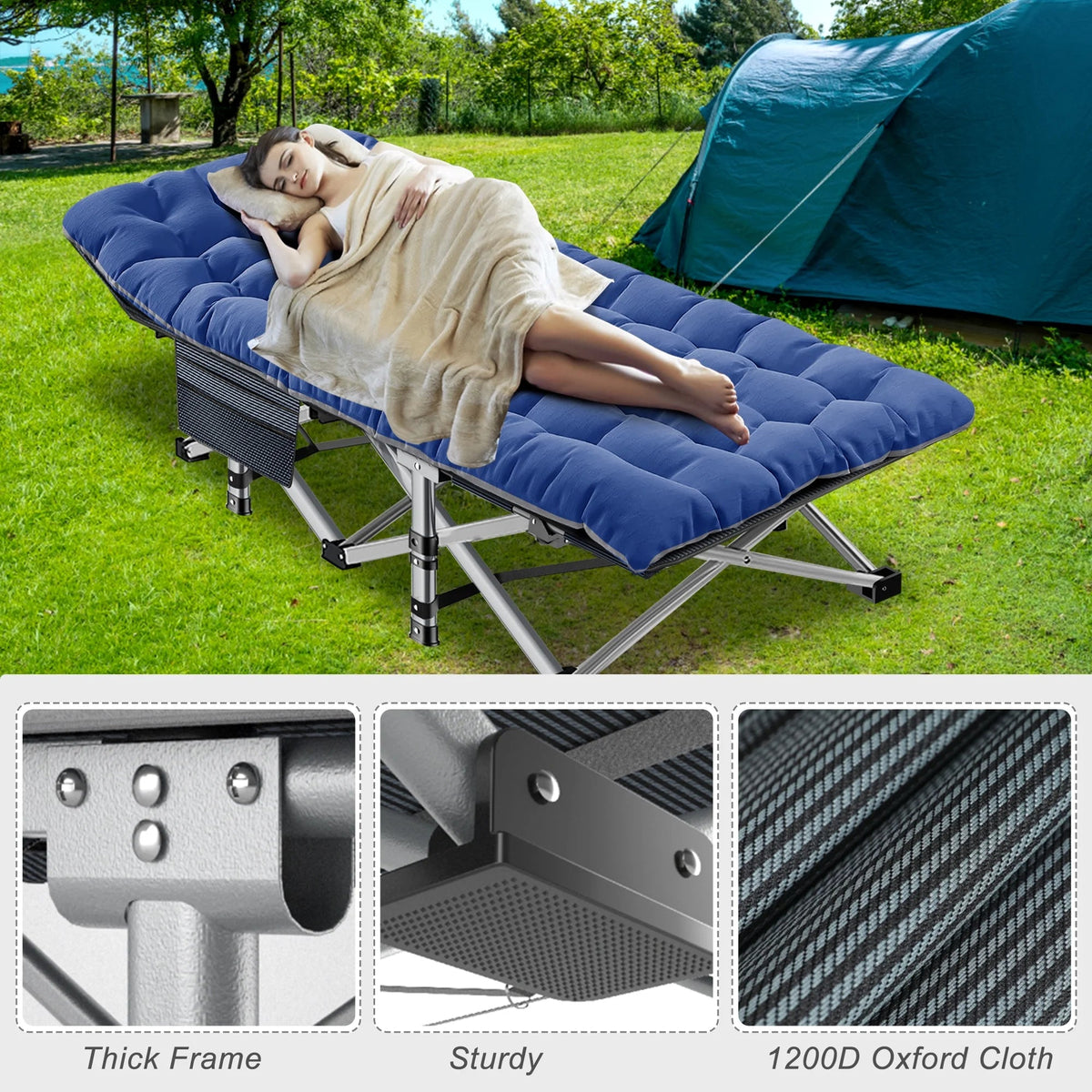 Oversized XXL Folding Camping Cot with 2-Sided Mattress, Portable Folding Cots for Adults, XXL Folding Cot Bed for Sleeping,Tent Cot, Supports 900 Lbs