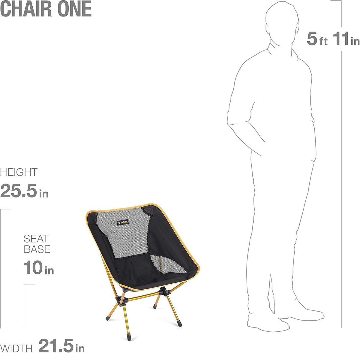 Chair One Original Lightweight, Compact, Collapsible Camping Chair, Black/Golden Yellow