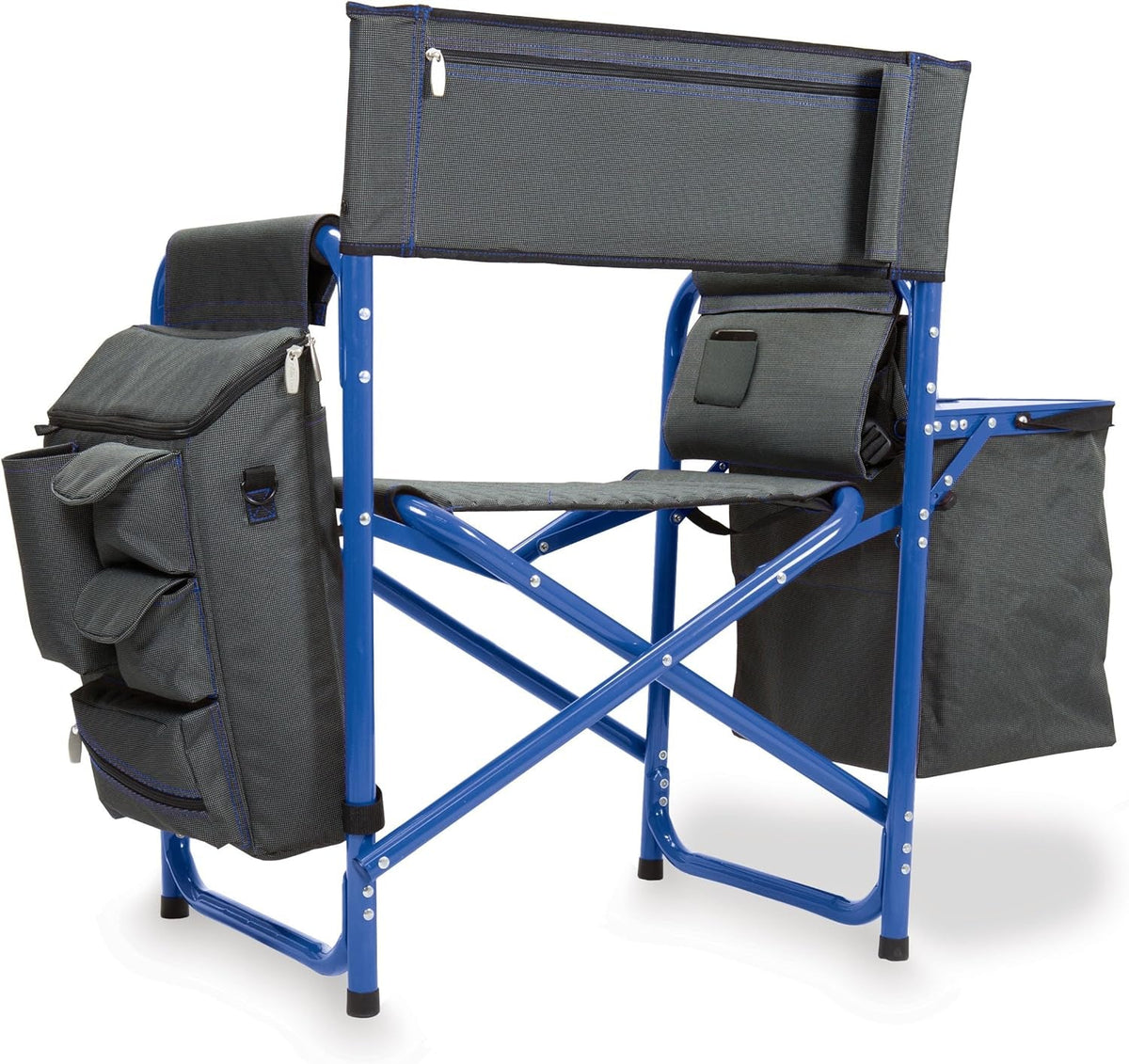 Fusion Camping Chair with Side Table and Soft Cooler, Outdoor Foldable Padded Camping Chairs with Cup Holder for Lawn, Beach, & Sports Use for Adults, (Dark Gray Blue Accents)