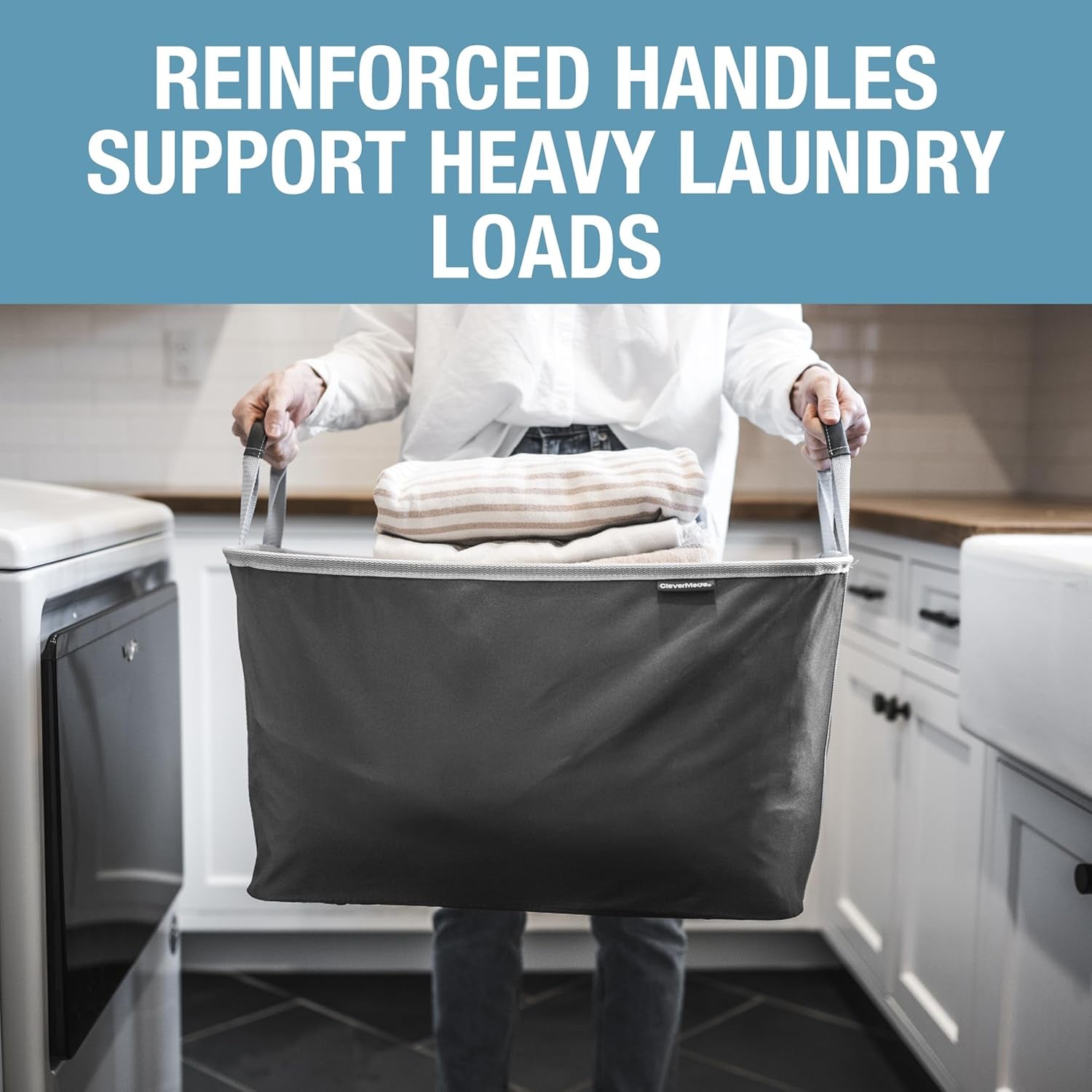 Collapsible Laundry Basket, 60L, 2 Pack, Black | Each Basket Supports 55 Lb and Stays Upright While Loading, Then Folds to 1.25 Inches for Closets, Dorms, and Rvs.