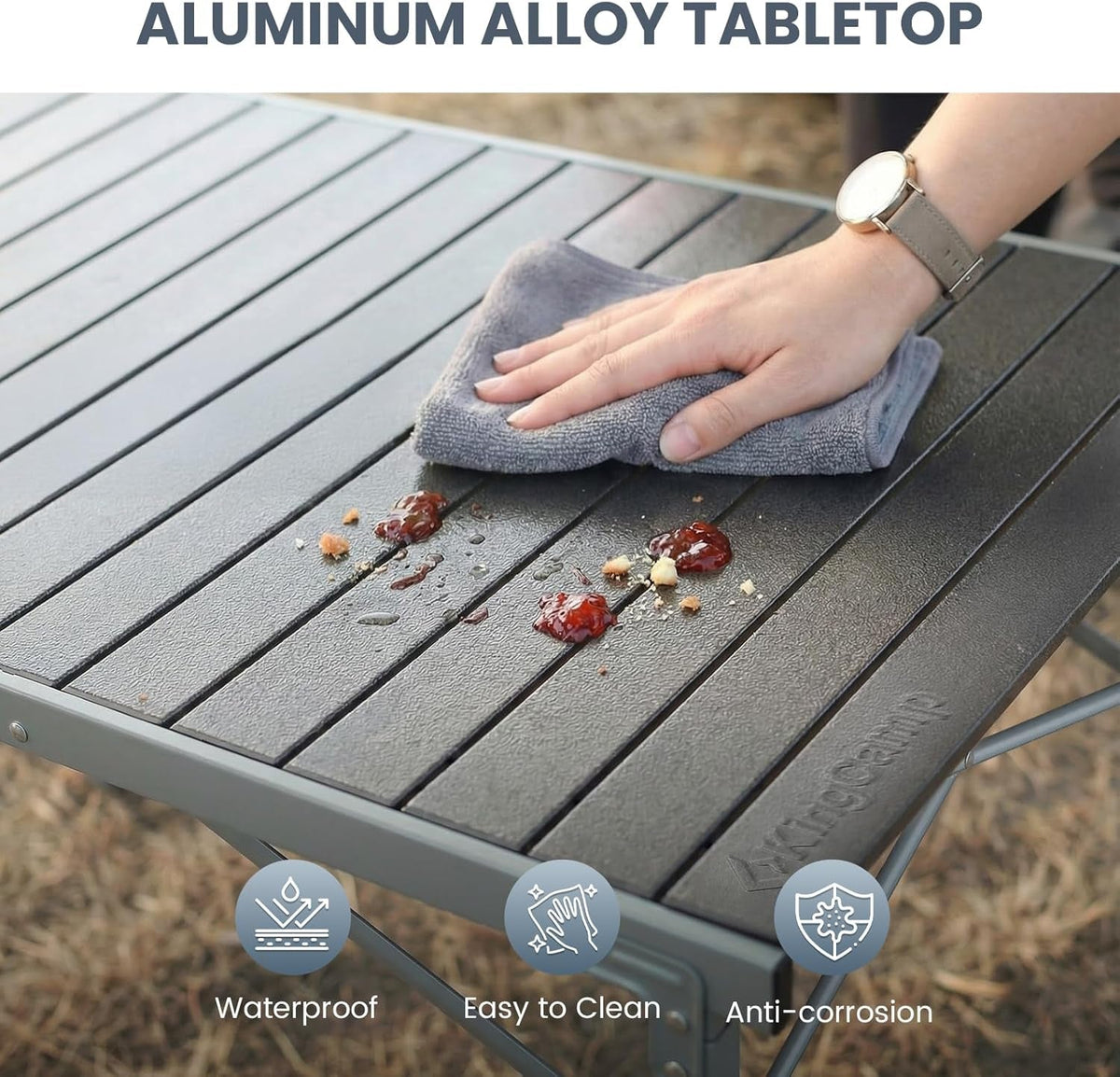Aluminum Folding Camping Table, 42.1" Foldable Lightweight Roll up Camp Table Heavy Duty 2-6 People Portable Table for Camping Picnic BBQ RV, Indoor & Outdoor, Silver Black