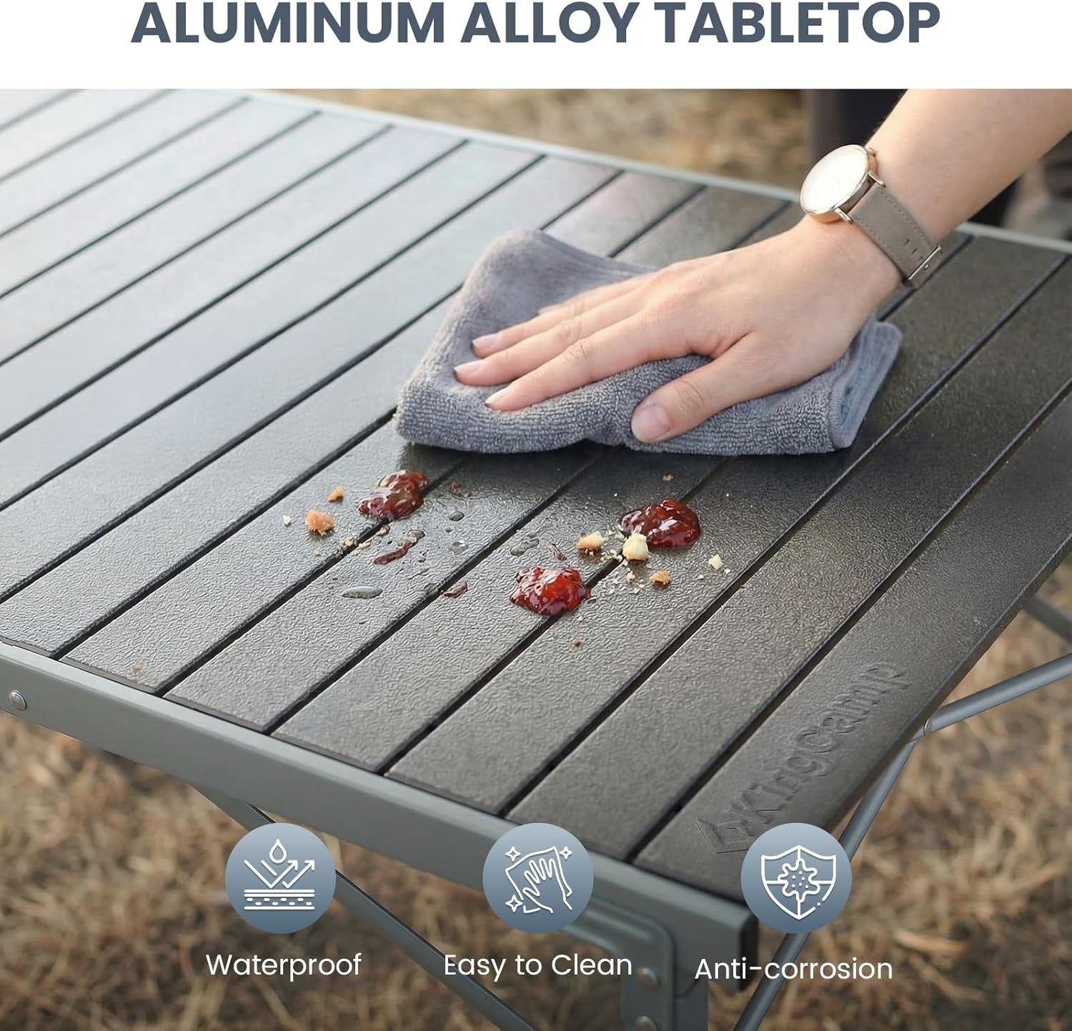Aluminum Folding Camping Table, 42.1" Foldable Lightweight Roll up Camp Table Heavy Duty 2-6 People Portable Table for Camping Picnic BBQ RV, Indoor & Outdoor, Silver Black