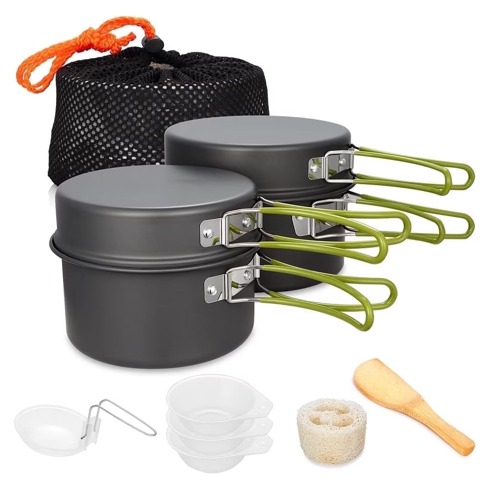 Camping Cookware Set Camping Gear Camp Mess Kit Campfire Utensils Non-Stick Cooking Equipment Lightweight Stackable Pot Pan Bowls with Storage Bag for Outdoor Hiking