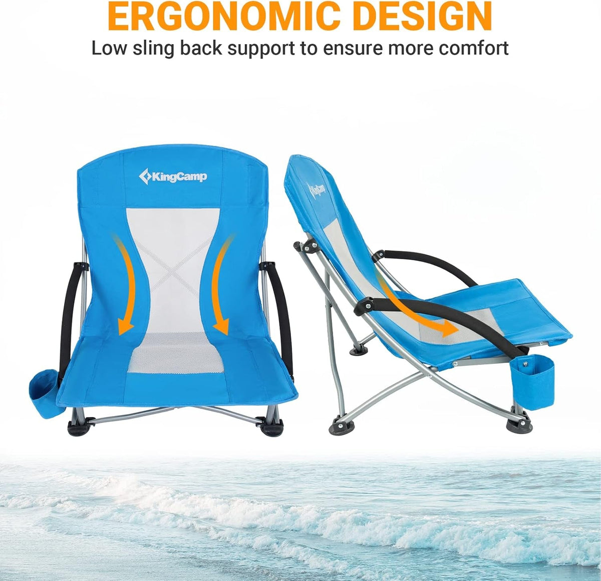 Low Beach Chairs, Folding Portable Chair for Adults Lightweight Extra Wide Seat 300Lbs Heavy Duty Oversized Backpack, Carry Bag for Camping Ergobreeze C Blue 2Pcs/Ergobreeze Classic Mesh Wide