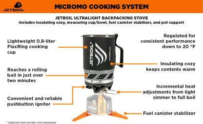 Jetboil Micromo Lightweight Precision Camping and Backpacking Stove Cooking System with Adjustable Heat Control