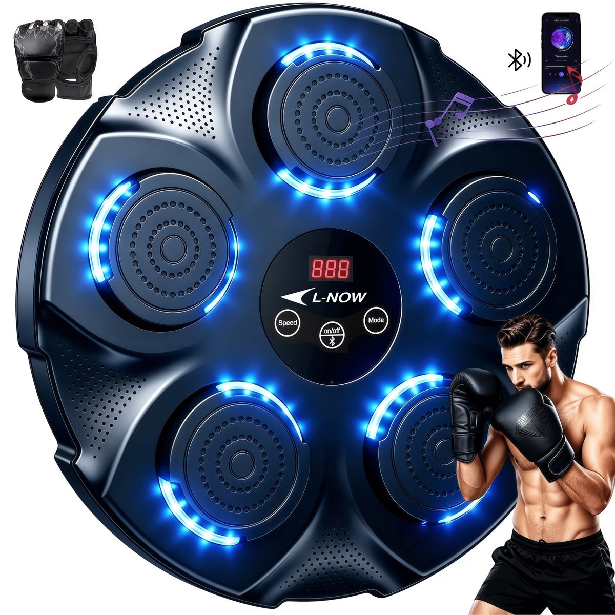 Adult Music Boxing Machine with Boxing Gloves, Oversize Wall Mounted Smart Bluetooth Music Boxing Trainer, Electronic Boxing Target Workout Punching Equipment for Home, Indoor and Gym