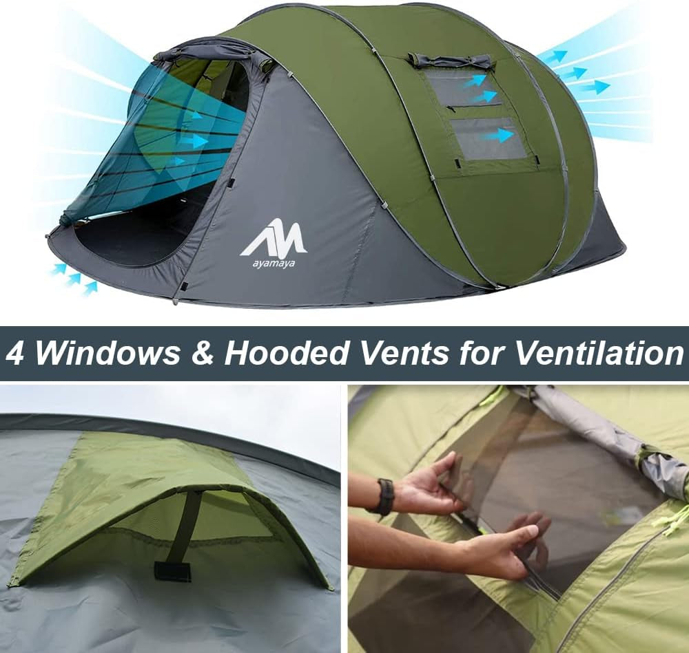 Waterproof 6 Person Easy Pop up Tents for Camping with Vestibule | Instant Setup, Double-Layer Anti-Condensation, Porch Poles Included, Large Size for Family 4-6 People Hiking, Travelling