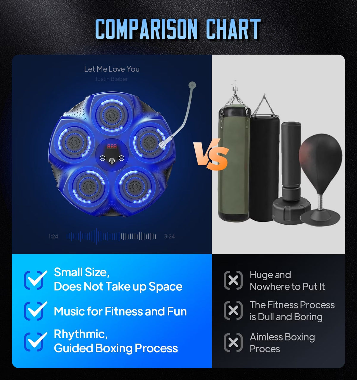 Adult Music Boxing Machine with Boxing Gloves, Oversize Wall Mounted Smart Bluetooth Music Boxing Trainer, Electronic Boxing Target Workout Punching Equipment for Home, Indoor and Gym