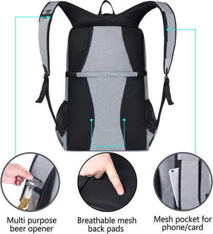 Backpack Cooler Leakproof Insulated Waterproof Backpack Cooler Bag, Lightweight Soft Beach Cooler Backpack for Men Women to Work Lunch Picnics Camping Hiking, 30 Cans
