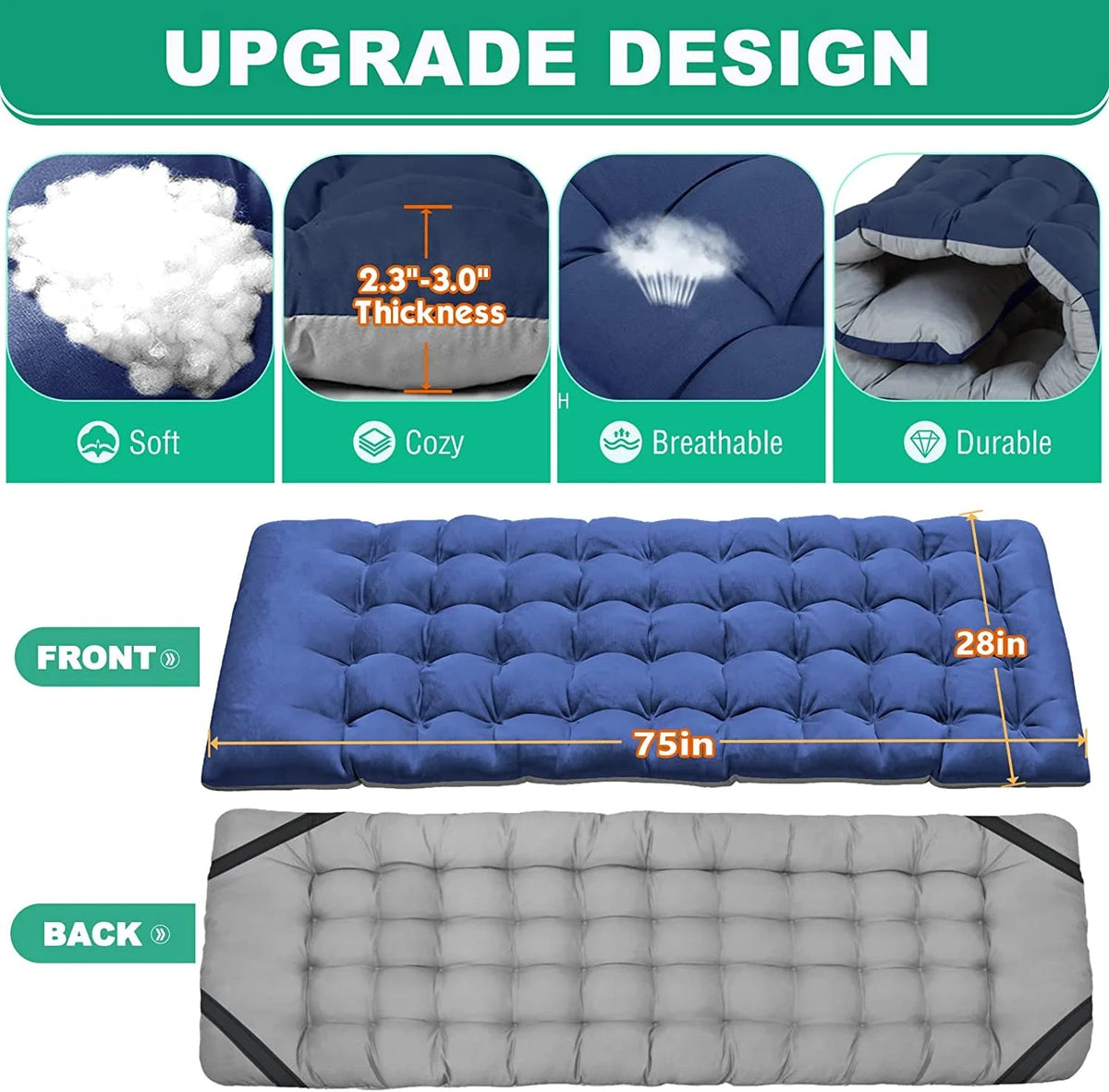 Oversized XXL Folding Camping Cot with 2-Sided Mattress, Portable Folding Cots for Adults, XXL Folding Cot Bed for Sleeping,Tent Cot, Supports 900 Lbs