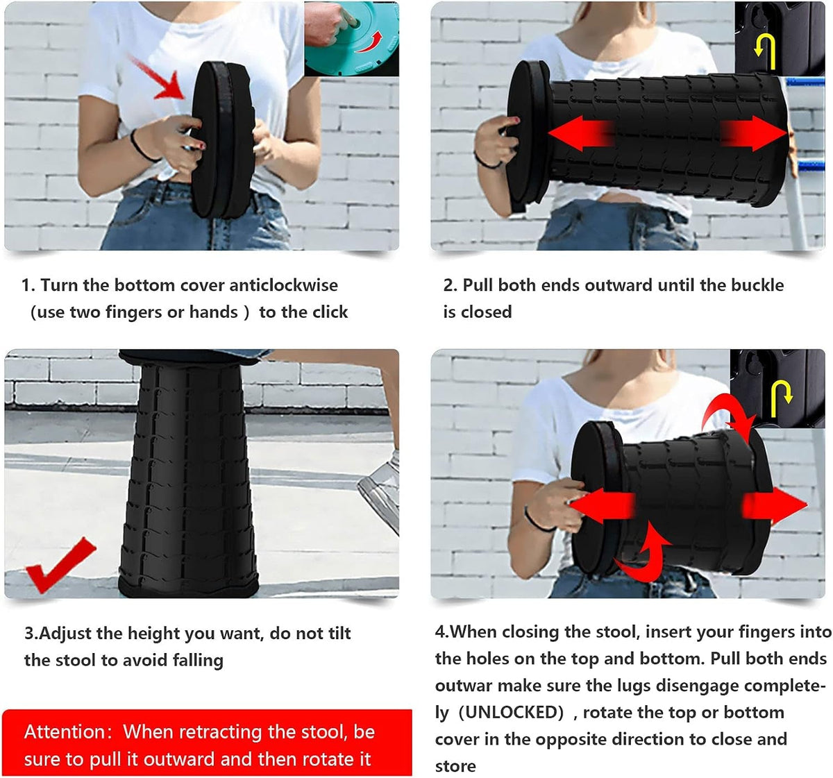 Retractable Folding Stools Portable Camping Stool Upgraded Collapsable Stool Telescopic Camping Stool Fishing Chair Seat for Fishing Camping Outdoors Indoors, Max Load 330Lbs