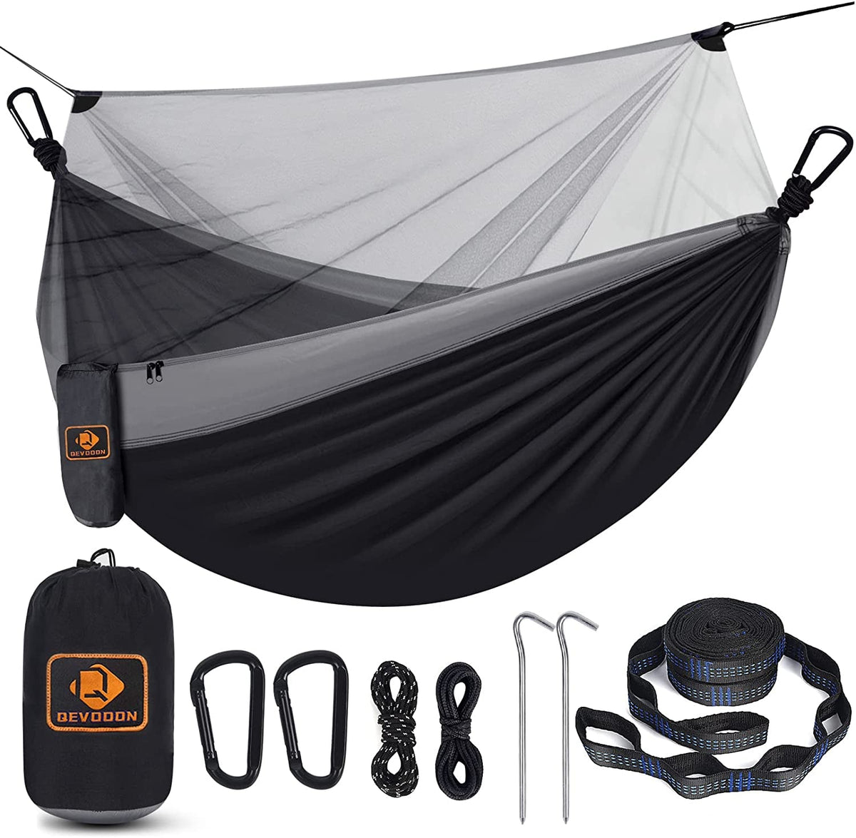 Camping Hammock with Net,Portable Lightweight Double Hammocks with Tree Straps and Solid D-Shape Hanging Hooks,Parachute Nylon Hammock for Backpacking Beach Backyard Patio Hiking