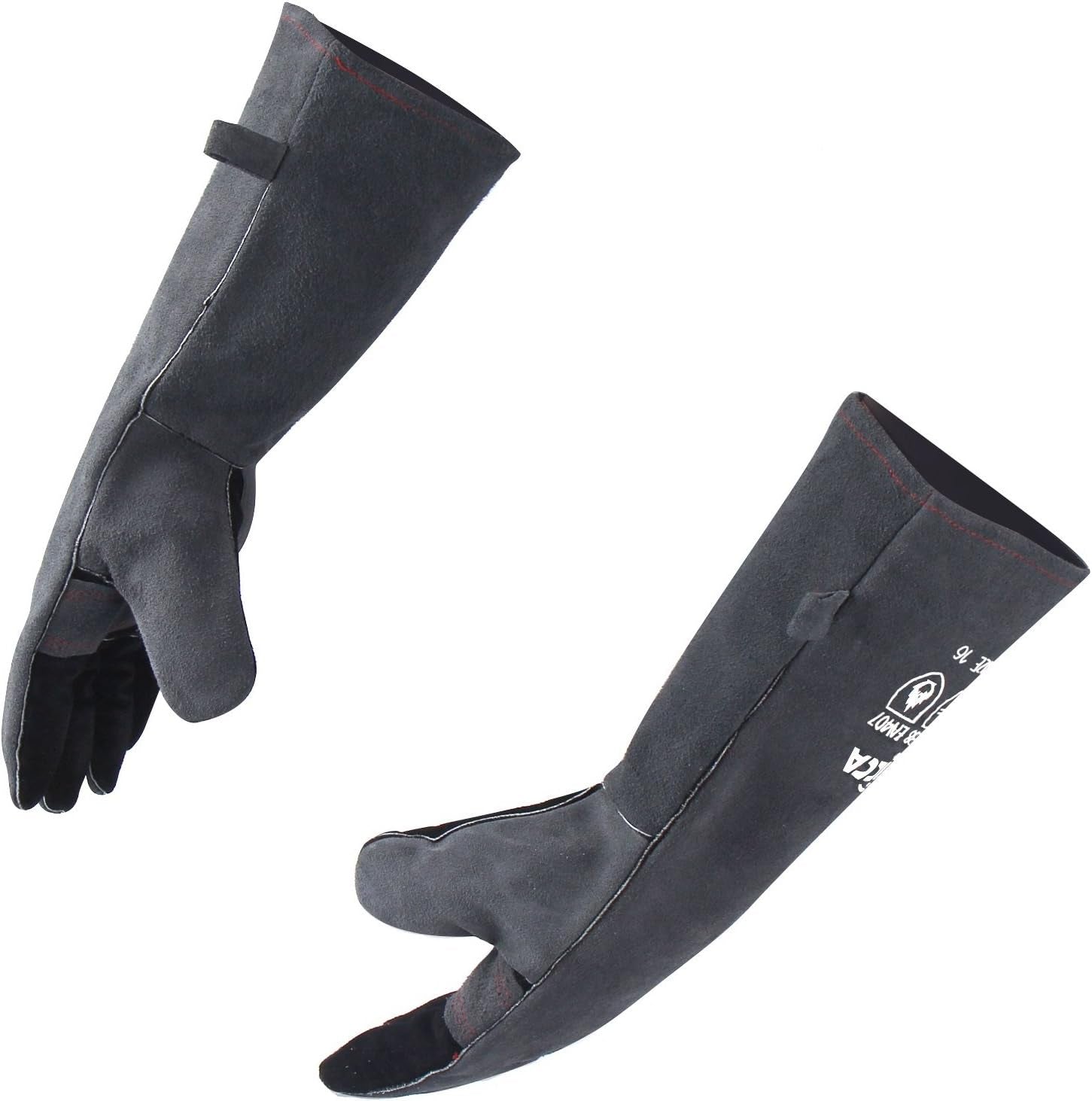 Fireplace Fire Pit Gloves, 662°F Fireproof Leather, 16 in Grey | for Wood Stove, Campfire, Charcoal, Cast Iron, BBQ Grill, Oven, Stick & MIG Welding, Forge, Dry Ice