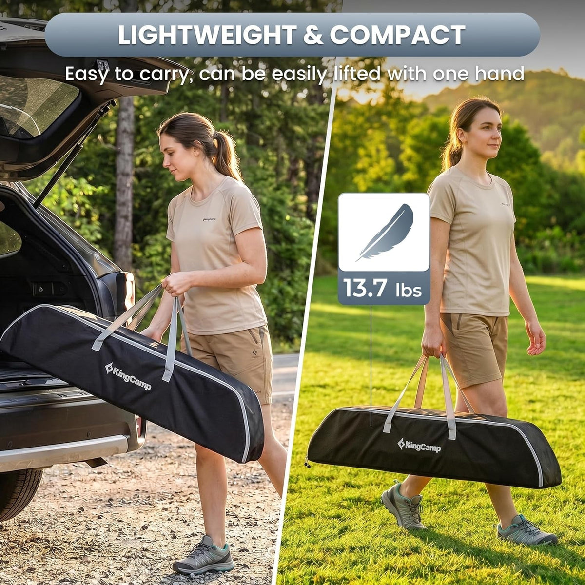 Aluminum Folding Camping Table, 42.1" Foldable Lightweight Roll up Camp Table Heavy Duty 2-6 People Portable Table for Camping Picnic BBQ RV, Indoor & Outdoor, Silver Black