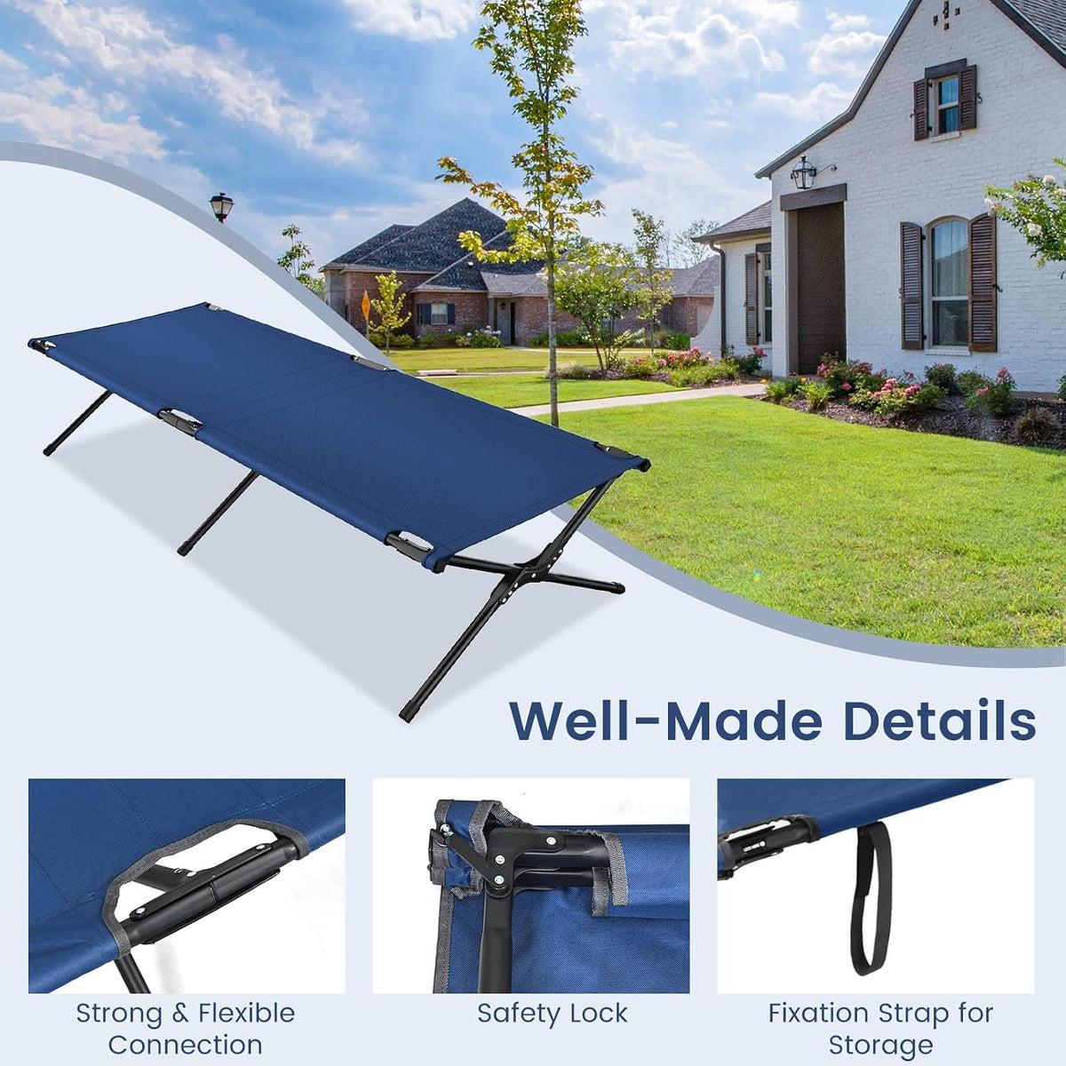 Folding Camping Cot with Carrying Bag, Portable Lightweight Outdoor Sleeping Bed for Adults Kids, 300LBS Weight Capacity, Heavy-Duty Camping Bed for Traveling