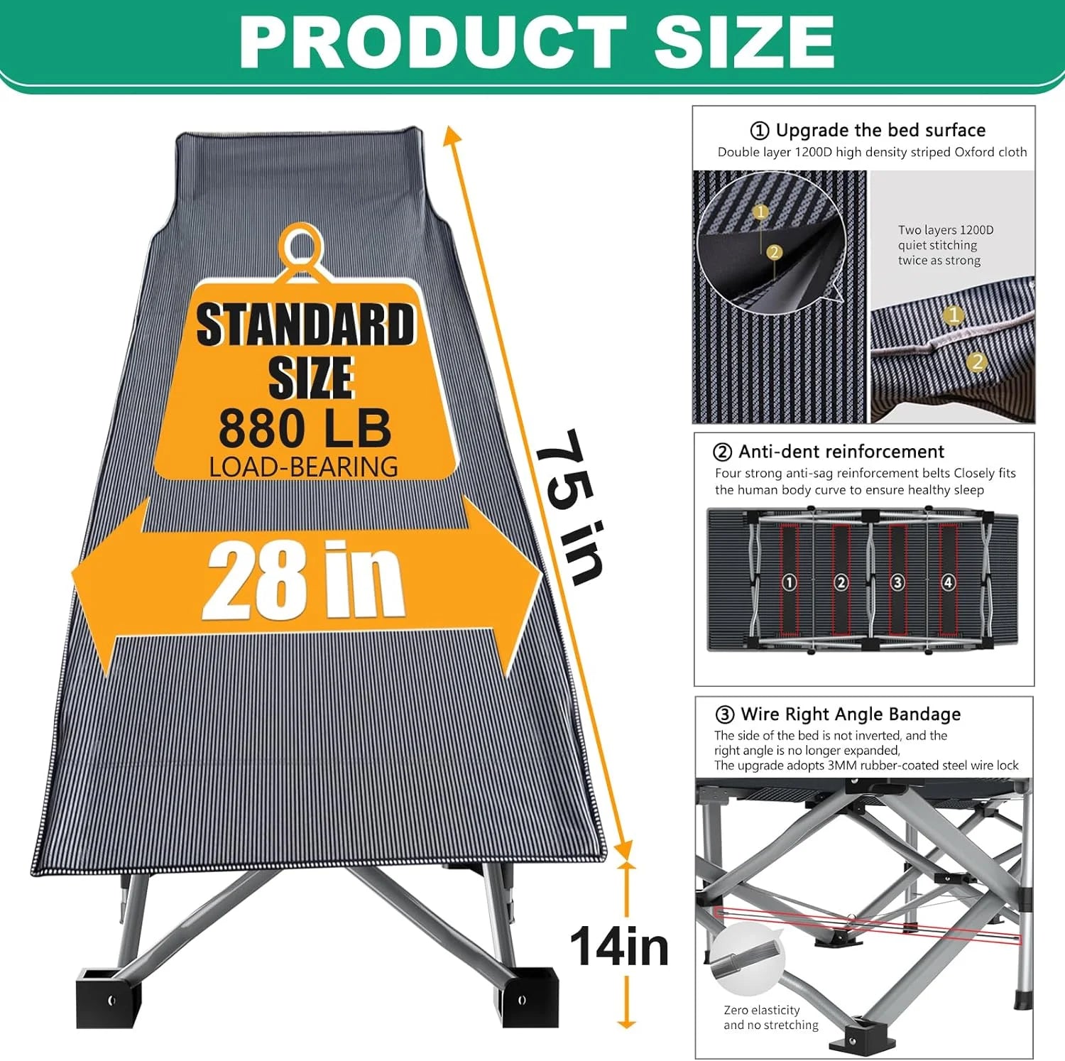 Oversized XXL Folding Camping Cot with 2-Sided Mattress, Portable Folding Cots for Adults, XXL Folding Cot Bed for Sleeping,Tent Cot, Supports 900 Lbs