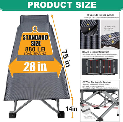 Oversized XXL Folding Camping Cot with 2-Sided Mattress, Portable Folding Cots for Adults, XXL Folding Cot Bed for Sleeping,Tent Cot, Supports 900 Lbs