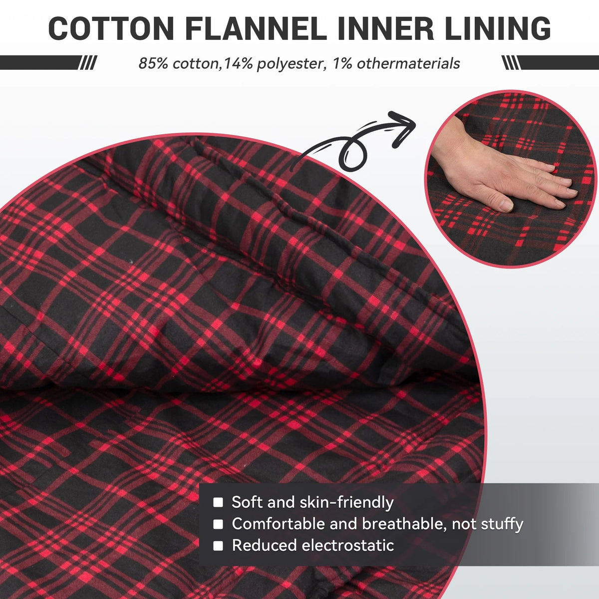 XL Cotton Flannel Sleeping Bags, Oversized Weatherproof 3-Season Sleep Bag with Hood for Camping & Hiking & Backpacking, 17.6℉-54℉ (Black)