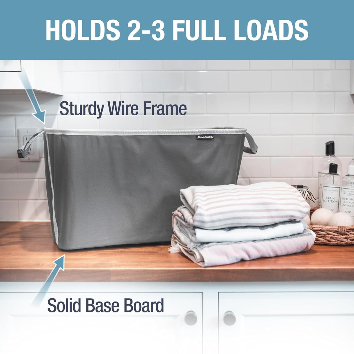 Collapsible Laundry Basket, 60L, 2 Pack, Black | Each Basket Supports 55 Lb and Stays Upright While Loading, Then Folds to 1.25 Inches for Closets, Dorms, and Rvs.