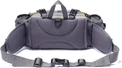 Outdoor Fanny Pack Hydration Waist Pack 2 Water Bottle Holder Men Women | Medium-Large 11X5X6", Hold up to 25Oz Water Bottle, 3 Way to Wear, 7 Pockets, Breathable Mesh, Fits 28-50 Inch Waist